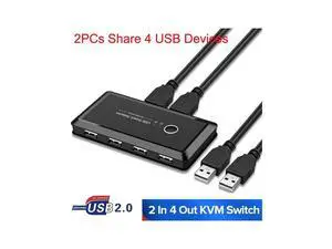 USB Switch Selector, KVM Switcher for 2 PC Sharing 4 USB2.0 Devices, One-Button Swapping for Keyboard, Mouse, Scanner, Printer, Computer eokCXOY