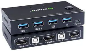 KVM Switch HDMI 2 Port Box, USB and HDMI Switches 4 USB Hub, UHD 4K @30Hz, for 2 Computers Share Keyboard Mouse and one HD Monitor eokCXOY