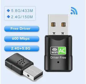 WiFi Dongle, AC600 802.11ac Dual Band 2.4Ghz & 5.8GHz 600Mbps Mini Wireless Adapter Network USB WiFi Adapter for PC Desktop Laptop, Support Windows 11/10/8/7/Vista/XP eokCXOY