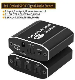 3 Port Digital SPDIF Optical Audio Switcher Splitter with Remote Control, 3 in 1 out Spdif Toslink Optical Digital Audio Switch Splitter 3x1 SPDIF Optical Cable Splitter Hub Support DTS AC3 eokCXOY 3 Port Digital SPDIF Optical Audio Switcher Splitter with Remote Control, 3 in 1 out Spdif Toslink Optical Digital Audio Switch Splitter 3x1 SPDIF Optical Cable Splitter Hub Support DTS AC3 eokCXOY