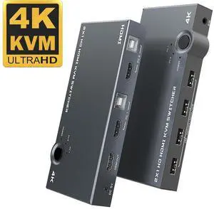 HDMI KVM Switch 2 Port, USB2.0, Ultra HD 4K @60Hz, 2 PC Share 1 Set of Keyboard, Mouse and Monitor,Support Wireless Keyboard and Mouse eokCXOY