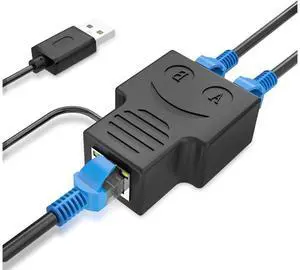 [Upgraded] RJ45 Ethernet Splitter, Internet Splitter 1 Male to 2 Female Adapter Suitable Super Cat5, Cat5e, Cat6, Cat7 LAN Ethernet Socket Connector Adapter (Black) eokCXOY