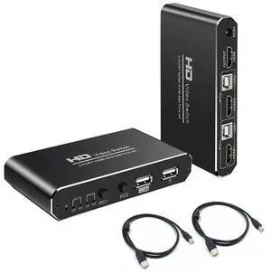 1Pcs 2X1 HDMI KVM Switch Monitor Swich UHD 4K@30Hz 2 In 1 Out Hotkey Switch with 2 Pcs 4.9ft KVM Cables Supports Mechanical and Multimedia Keyboard &Mouse USB 2.0 Devices eokCXOY