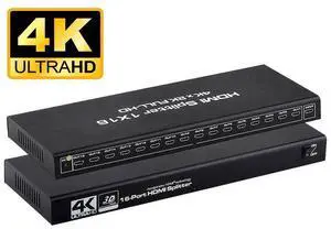HDMI Splitter, Duplicate/Mirror, 4K HDMI Splitter 1 in 16 Out [Metal Case, 16Port ] , Powered Splitter, 1 Source to 16 Identical Displays for TV, Projector eokCXOY
