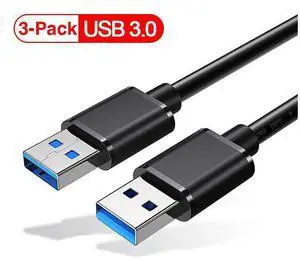USB3.0 to USB3.0 Cable [1.6Ft, 3-Pack], USB 3.0 Male to Male Type A to Type A Double Sided USB Cord for Data Transfer Compatible for Hard Drive, Laptop, DVD Player, TV, USB 3.0 Hub, Monitor