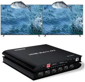 4x2 8K @60HZ HDMI Matrix Switcher, HDMI Matrix 4 in 2 Out 4K 120Hz HDR HDMI Splitter HDMI Scaler 8K 60Hz Sync, HDCP2.3 HDMI2.1 48 Gbps Matrix 4x2 with IR Remote and Power Adapter (US Standard) eokCXOY