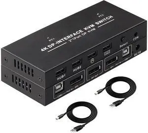 DisplayPort KVM Switch 2 Port 4K@60Hz 2 in 1 Out DP 1.2 and USB Switch for 2 Computers Share 1 Keyboard Mouse Monitor for Laptop, PC Supports with 4 USB 2.0 Ports, 2 USB KVM Cables 1.5m(5ft) eokCXOY