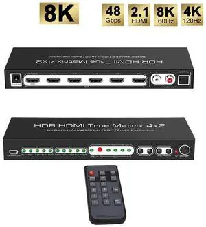 8K 4x2 HDMI Matrix Switch w/ Audio Extractor | 8K @60Hz 4K @120Hz HDR, Supports ARC, Optical + RCA Audio Output, IR Remote 4 In 2 Out HDMI Switcher for Xbox, PS5, Blu-ray eokCXOY 8K 4x2 HDMI Matrix Switch w/ Audio Extractor | 8K @60Hz 4K @120Hz HDR, Supports ARC, Optical + RCA Audio Output, IR Remote 4 In 2 Out HDMI Switcher for Xbox, PS5, Blu-ray eokCXOY
