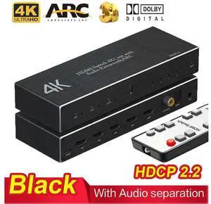 4K@60Hz 4x1 HDMI Switch Audio Extractor with Optical Toslink SPDIF/Coaxial/3.5mm Audio Out, 4 Ports HDMI 2.0b Switcher with Remote Control Support ARC, HDCP 2.2, 3D, for Xbox, Fire Stick, PS5, OZQ7