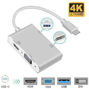 USB C to HDMI 4K Adapter, USB 3.1 Type-C Hub to HDMI DVI 4K VGA USB Adaptor Converter (Thunderbolt 3 Compatible), USB-C to HDMI DVI 4K VGA USB Adaptor Converter for 2016/2017/2018 MacBook eokCXOY