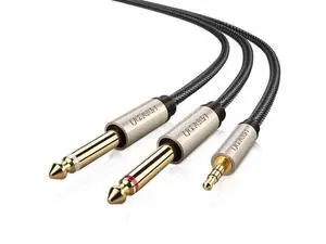3.5mm to Double 6.35MM Stereo Jack Audio Cable Gold Plated 3.5mm 1/8 TRS to 6.35mm 1/4 TS Mono Y-Cable Splitter Cord for iPhone Multimedia Speakers and Home Stereo Systems - Black, 6FT eokCXOY