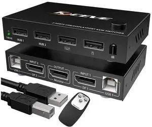 DP KVM Switch Displayport 2 Port 4K @60Hz, DP 1.4 and USB Switcher for 2 Computers Sharing One HD Monitor and 4 USB Devices Keyboard Mouse Printer, with Romote Control and Cables eokCXOY DP KVM Switch Displayport 2 Port 4K @60Hz, DP 1.4 and USB Switcher for 2 Computers Sharing One HD Monitor and 4 USB Devices Keyboard Mouse Printer, with Romote Control and Cables eokCXOY
