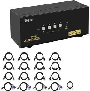 CKL 4Kx2K@60Hz 4 Port Quad Monitor KVM HDMI Switch with Audio, Microphone, USB 2.0 Hub, Cables for 4 Computers Sharing Single Keyboard, Mouse and 4 Monitors Support HDMI 2.0, EDID eokCXOY