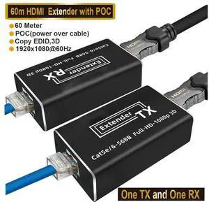 196FT/60m HDMI Extender with IR & Loop Out 1080P HDMI Extender No Loss RJ45 to HDMI Extender Transmitter Receiver over Cat5e/Cat6 eokCXOY