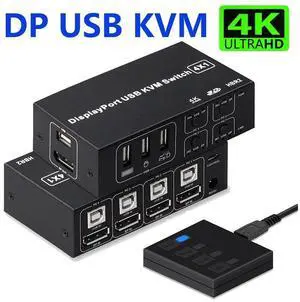 4 Port DisplayPort USB KVM Switch, 4K @60Hz 2K@120Hz Ultra HD 4x1 DP KVM Switcher 4 in 1 Out with 4 Pcs 5ft KVM Cables + 4 DP Cables Supports USB 2.0 Device eokCXOY 4 Port DisplayPort USB KVM Switch, 4K @60Hz 2K@120Hz Ultra HD 4x1 DP KVM Switcher 4 in 1 Out with 4 Pcs 5ft KVM Cables + 4 DP Cables Supports USB 2.0 Device eokCXOY