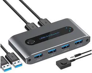 USB 3.0 Switch, 2 in 4 out USB 3.0 Switch, USB KVM Switcher 2 Computer Sharing 4 USB Devices with Wire Desktop Controller and 2 Pack USB 3.0 A-A Cable eokCXOY