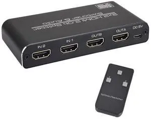 2 In 2 Out 4k@60Hz HDMI-compatible 2.0 Switch Splitter 2*2 Matrix 3D HDCP2.2 HDR HDMI-compatible Switcher with IR Remote Control 3.5mm Headphone & SPDIF Audio Output eokCXOY