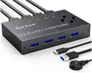 4x4 USB 3.0 Switch, 4 Port USB Switch Selector for 4 Computers Sharing 4 USB Devices, Keyboard Mouse Switch, USB Switcher Compatible with Mac/Windows/Linux,Wired Remote and 4 USB 3.0 Cable Included