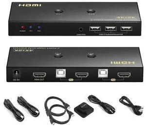 KVM Switch HDMI 2 Port 4K @60Hz, 2x1 HDMI KVM Switch for 2 Computers Sharing 1 Monitor and 3 USB Devices, with Extension Control Switch and 2 USB Cable & 2 HDMI Cable eokCXOY KVM Switch HDMI 2 Port 4K @60Hz, 2x1 HDMI KVM Switch for 2 Computers Sharing 1 Monitor and 3 USB Devices, with Extension Control Switch and 2 USB Cable & 2 HDMI Cable eokCXOY
