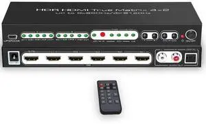 8K 4x2 HDMI Matrix Switch,4 in 2 Out Matrix HDMI2.1 Video Switcher Splitter +Optical & RAC Audio Output, Support 8K @60Hz 4K@120Hz HDR10 ARC with IR Remote Control for PS5 Xbox eokCXOY