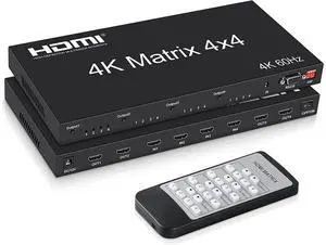 4x4 HDMI Matrix Switch 4K@60Hz, HDMI Matrix Switcher Splitter 4 in 4 Out with RS232 Control, HDMI Matrix Selector Box with EDID, Support Auto Downscaler, HDR, HDMI2.0, HDCP2.2, 18Gbps eokCXOY