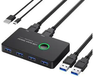 2 in 4 Out Switch Selector, USB 3.0 2.0 Switcher KVM Switch for Windows10 PC Keyboard Mouse Printer 2 PCs Sharing 4 Devices USB Switch (Black) eokCXOY
