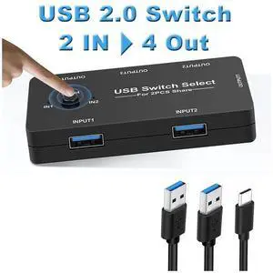 USB Switch, USB Switcher 2 Computers Sharing 4 USB Devices KVM Switcher Box for PC, Printer, Scanner, Mouse, Keyboard with 2 Pack USB Cable(Compatible with Mac/Windows/Linux) eokCXOY