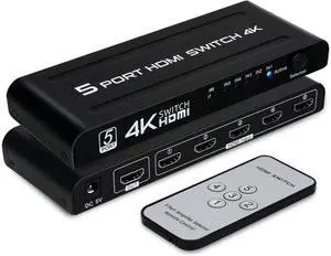 HDMI Switch 5 in 1 Out, 5 Port HDMI Switcher Selector Box with IR Remote Control & Auto Switch, Support 4K @30Hz, HDR, HDCP, 3D, 1080P for HDTV PS3 PS4 Xbox Projector Blu-ray Player (Black) eokCXOY