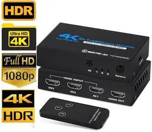 4K@60Hz HDMI Switch 3 in 1 Out 4K@60Hz, HDMI Splitter with Remote 3 Port HDMI Switcher Selector Support 3D 4K HDR HDCP2.2 Compatible with PS5/4/3 Xbox Nintendo Switch Roku TV Fire Stick, OZQ2-1