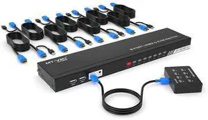 MT-VIKI 8 Ports KVM Switch HDMI, 4K @30Hz Rack Mount HDMI KVM Switch 8 in 1 Out w/KVM Cables & IR & Desktop Control & 4 USB 2.0 Hub eokCXOY