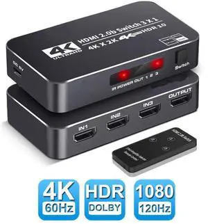 4K HDR HDMI Switch, 3 Ports 4K 60Hz HDMI 2.0 Switcher Selector with IR Remote, Supports Ultra HD Dolby Vision, High Speed (Max to 18.5Gbps), HDR10, HDCP 2.2 & 3D - OZQ2-2 eokCXOY