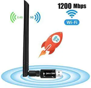 Realtek RTL8812BU USB Wireless Adapter 1200 Mbps with 5 dBi Antenna Dual Band AC1200 WiFi Dongle IEEE 802.11 a b g n ac for Laptop Desktop USB 3.0 Network Adapter Support Windows 10 Mac eokCXOY
