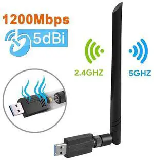 [Newest] USB Wifi Adapter 1200Mbps USB 3.0 Wireless Network Dual Band 5.8G/2.4G adapter with 5dBi Antenna for Mac PC Desktop Laptop, Compatible with Windows XP/Vista/7/8/10 Linx2.6X Mac OS X eokCXOY