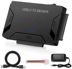 USB IDE/SATA Adapter, USB 3.0 to SATA IDE Hard Drive Cable Adapter Converter for 2.5" 3.5" IDE External SATA HDD SSD Hard Drives Disks with 12V 2A Power Adapter eokCXOY