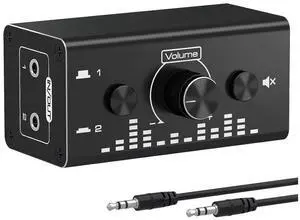 3.5mm Jack Audio Switch, 2 In 1 Out / 1 In 2 Out Audio Switcher Audio Selector with 3.5mm Audio Cable and Volume Control for PC Phone Laptop Headphone eokCXOY