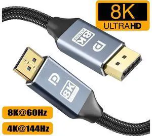 DisplayPort 1.4 Cable Ultra HD 8K 4K Copper Cord DP 1.4 HBR3 8K@60Hz 4K@144Hz High Speed 32.4Gbps HDCP 3D Slim and Flexible DP to DP Cable for Laptop PC TV Gaming Monitor (6.6ft/2m) eokCXOY