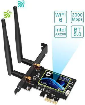 WiFi 6 AX200 PCI-E WiFi Card, Dual-Band 5GHz/2.4GHz Wireless WiFi Network Adapter for Desktop, Supports Bluetooth 5.0 | MU-MIMO | Only Supports Win 10 64-bit (Black) eokCXOY