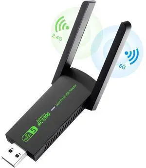 USB WiFi Adapter, AC1300Mbps Wireless Adapter, Dual Band 5dBi High Gain Antenna 2.4GHz/ 5GHz Wireless Network Adapter for PC, Supports Windows /8/10/11 eokCXOY