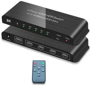 [Upgraded] HDMI 2.1 Switch 8K @60Hz 4K @120Hz 4 in 1 Out HDMI Auto Switcher with Remote Support 48Gbps, HDR10+, HDCP2.3, D-o-l-b-y Vision/ Atmos and CEC (with US Power Adapter) eokCXOY