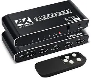 4k HDR HDMI Switch, 4-Port HDMI 2.0 Switch Selector with IR Remote Control, Supports HDCP 2.2 4K@60Hz UltraHD HDR10 3D HD1080P Dolby DST, HDMI Splitter for PS4 Xbox Apple TV Fire Stick eokCXOY