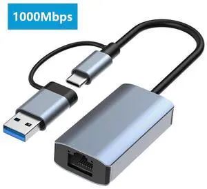 USB C to Ethernet Adapter, USB 3.0 Network Adapter, USB to 1000Mbps Gigabit RJ45 LAN Ethernet Adapter, Aluminum Gigabit LAN Wire Adapter Compatible with Mac-Book, Steam Deck, i-Pad, TV Box, etc.