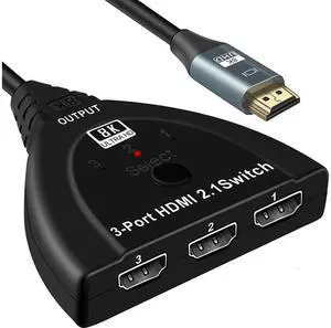 HDMI Switch 8K@60Hz, 3 in 1 Out HDMI Switch, 3 Port HDMI Switcher Box with Pigtail Cable, Supports 8K, 4K, 1080P, 3D, HDMI2.1, HDR, Compatible with Fire Stick 4K, HDTV, PS4/5, Game Consoles, OZ8Q3-1