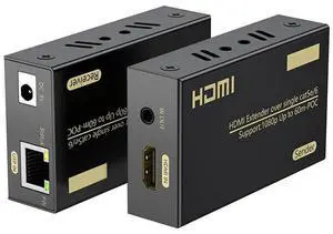 1080P HDMI Extender Sender & Receiver RJ45 ( HDMI-Ethernet Extender)1080P Up to 60M Over CAT 5e &6 Cable Audio and Video Synchronization Output Plug and Play eokCXOY