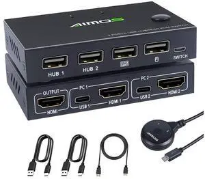 HDMI KVM Switch For 2 PCs, USB Switch 4K HDMI Switcher Box KVM Switch, 2 In 1 Out For 2 Computers Share Keyboard And Mouse Support 4K@30Hz, With 2 HUB Ports eokCXOY