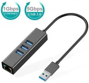 USB to Ethernet Adapter, 3-Port USB 3.0 Hub with RJ45 10/100/1000 Gigabit Ethernet Adapter Converter LAN Wired USB Network Adapter for Ultrabooks, Notebooks, Tablets and More eokCXOY