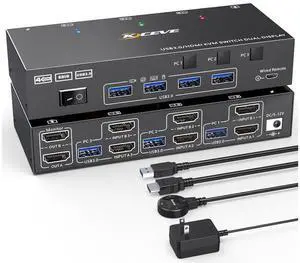 Dual Monitor KVM Switch USB 3.0 HDMI KVM Switch for 2 Monitors 3 Computers 4K@60Hz 2K@144Hz, with EDID Emulator, Dual Monitor KVM Switch with 4 USB 3.0 Ports, Wired Remote and Cables Included eokCXOY