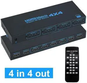 HDMI Matrix Switch 4x4, 4 Ports HDMI Matrix 4 in 4 Out with IR Remote Control, Support HDMI 1.4, 1080P@60Hz, 3D, YUV 4:2:0 (Black) eokCXOY HDMI Matrix Switch 4x4, 4 Ports HDMI Matrix 4 in 4 Out with IR Remote Control, Support HDMI 1.4, 1080P@60Hz, 3D, YUV 4:2:0 (Black) eokCXOY