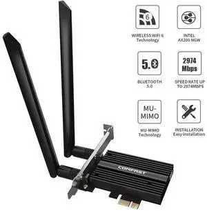 AX200 WiFi 6 Card for PC| Bluetooth 5.0| 802.11ax| 3000Mbps Dual Band (2.4/5.8Ghz)| MU-MIMO OFDMA PCIe WiFi Card Ultra-Low Latency with Heat Sink, Support Windows 10 64-bit Only eokCXOY AX200 WiFi 6 Card for PC| Bluetooth 5.0| 802.11ax| 3000Mbps Dual Band (2.4/5.8Ghz)| MU-MIMO OFDMA PCIe WiFi Card Ultra-Low Latency with Heat Sink, Support Windows 10 64-bit Only eokCXOY