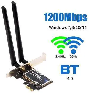 PCE-AC1200 PCIe WiFi Card for PC Desktop Bluetooth 4.2 Dual Band Wireless Network Card (2.4Ghz and 5Ghz) for Gaming Streaming Supports Windows 11/10, 8, 7 (32/64bit) eokCXOY