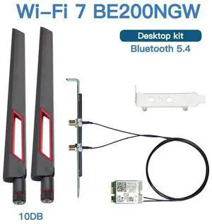 BE200NG Wi-Fi 7 Desktop Kit 8774Mbps (6G+5G+2.4G) with Bluetooth 5.4, 802.11 be200 M.2 WiFi Card Tri-Band Wireless Network Adapter for PC, Supports Windows 11, 10 (64bit) only.